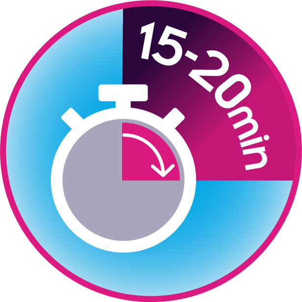 icono de un reloj indicando 15-20 min - Saba